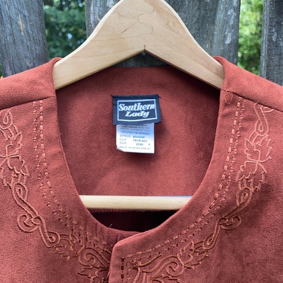 Vintage Jacket Blazer | Dark Orange Spice | Embroidered | Size 20W | Chic Boho - Picture 6 of 12